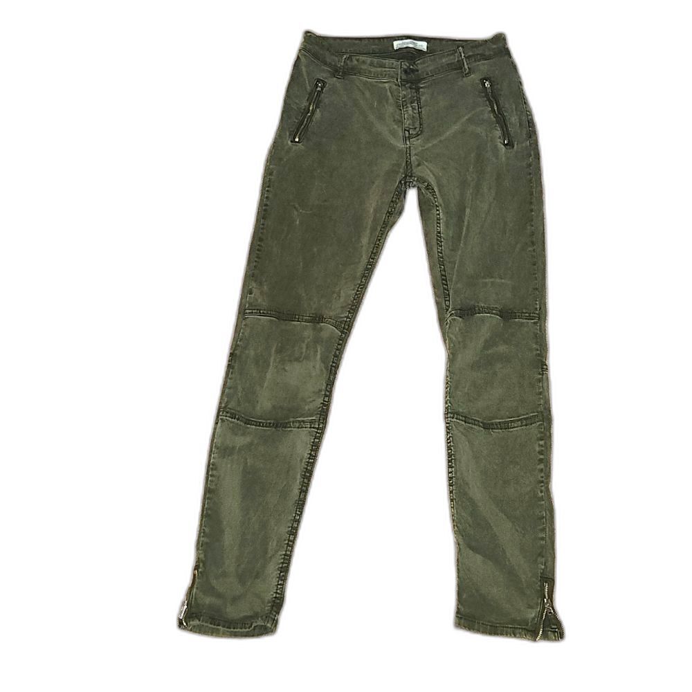 Size 6 Zara Woman Premium Denim Collection Green Zipper Ankle detail Skinny